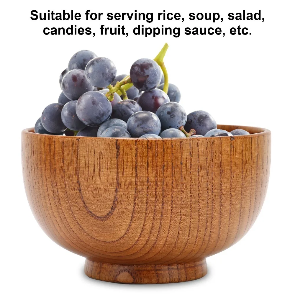 Reusable Bowl Log Material Wooden Bowl Heat Insulated Jujube Wood Soup Container Round Shape Polished Rice Bowl Chinese Meal