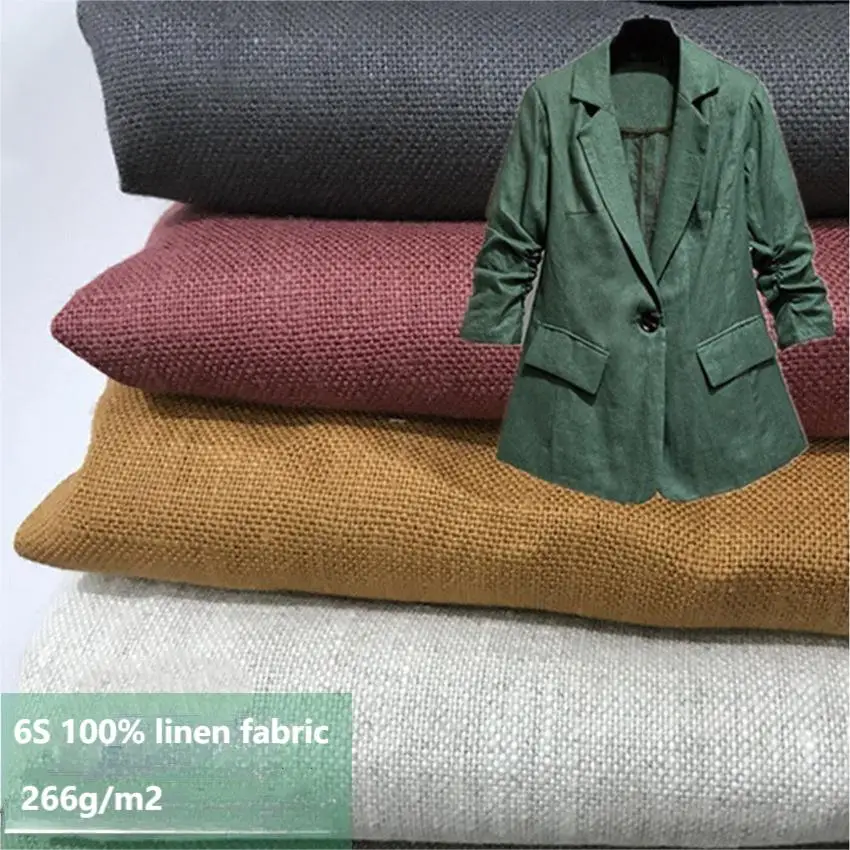 6S 266G thick pure linen solid color  autumn and winter coat garment fabrics cushion suit clothing linen slub for man or woman