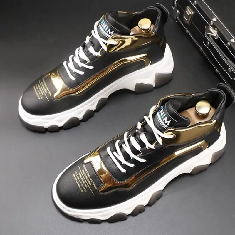 

High-top sneakers thick-soled fashionable and casual leather boots trendy men's shoes white Chinese-style sports ankle boots A11