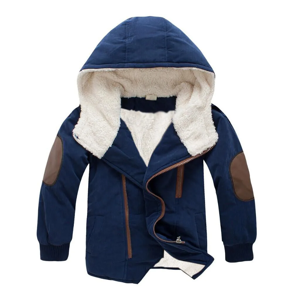 Boys' Cotton Children's Middle Big Kids' Lamb Thickening Cashmere Hooded Medium Long Cotton Paddedhooded Casacos Inverno Menino