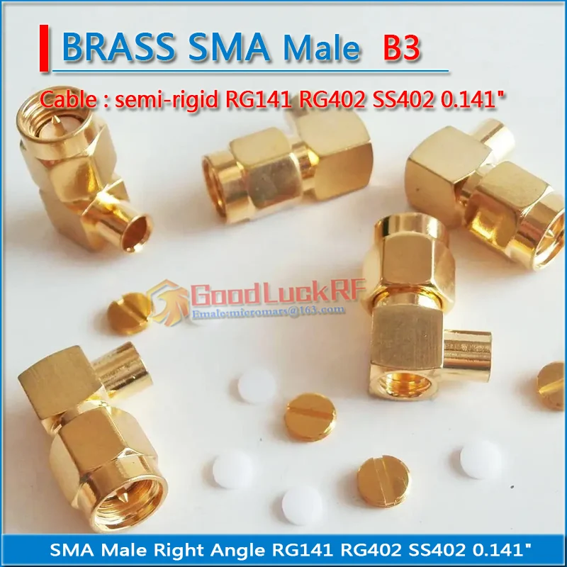 

1X Pcs High-quality RF Connector SMA Male jack 90 Degree Right Angle Solder for semi-rigid RG402 0.141" cable Brass GOLD Plated