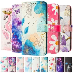 Leather Phone Case For TCL 50 Pro NxtPaper XE LE XL 40 SE 40R 40T 50XE 5G Flip Cover Wallet Magnetic Painted Cases Flower Bear