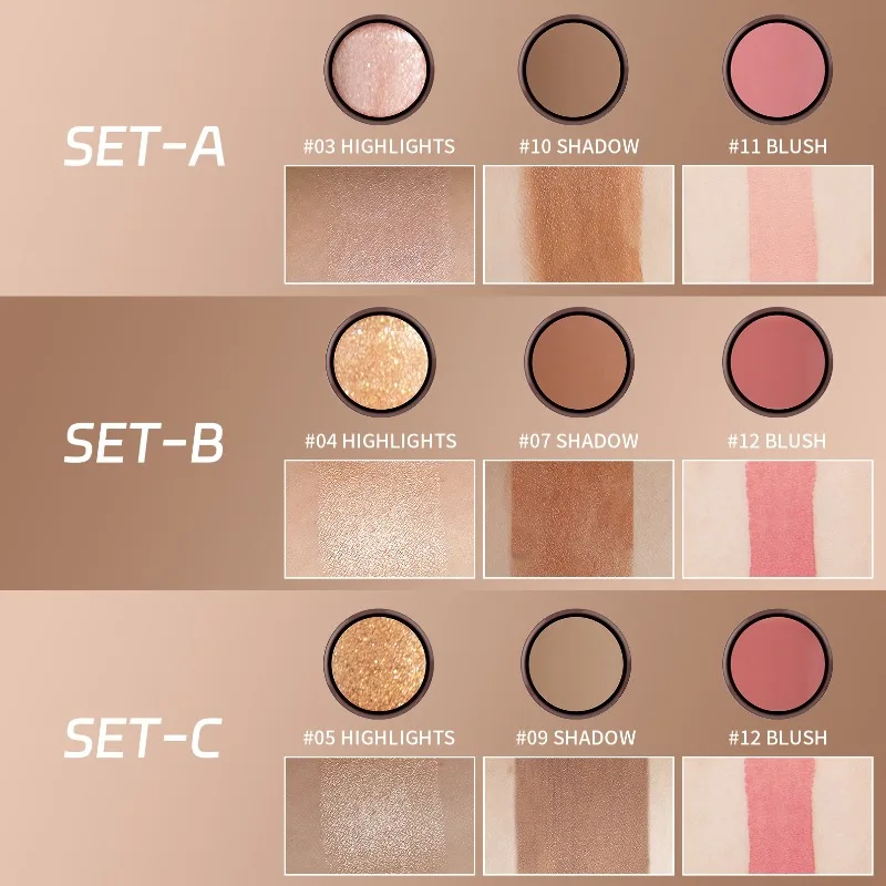 Ensemble de bâtons de Contour et de surbrillance, Kit professionnel complet pour sculpter le visage, Blush et scintillant, Trio de maquillage crémeux et facile à mélanger, 3 pièces