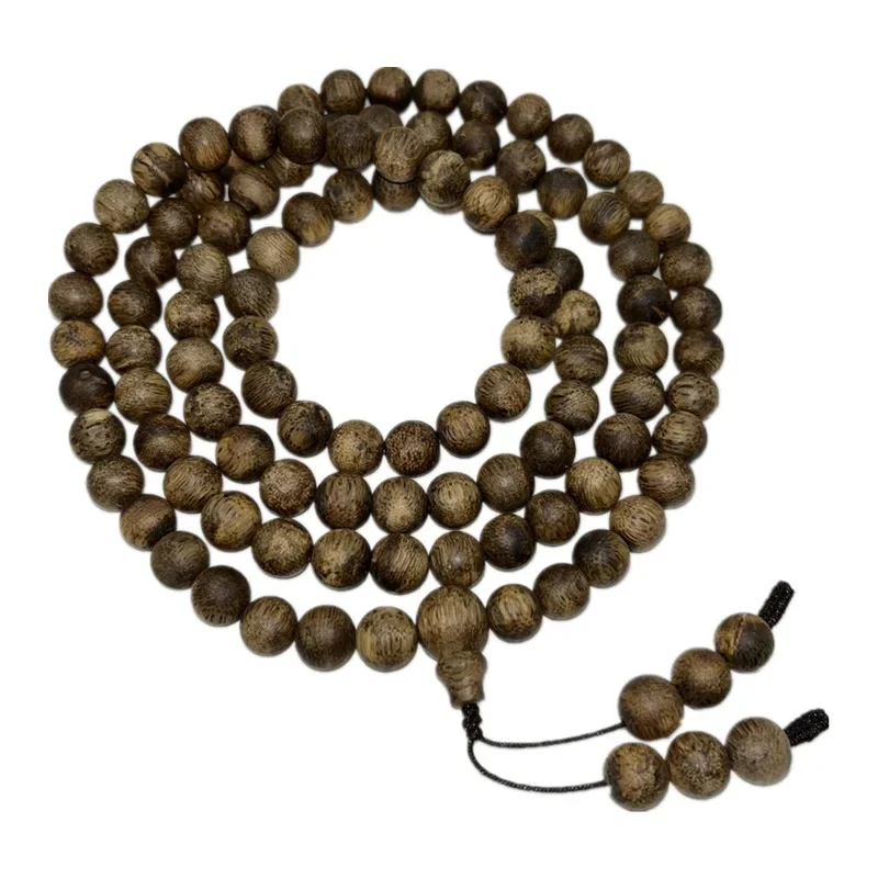 Green Qinan Agarwood Bracelet with 108 Hainan Old Raw Wood Buddhist Beads Rosary Couple Bracelet