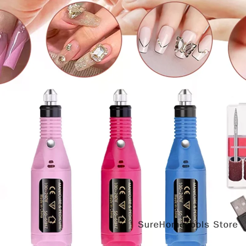 مجموعة ماكينة حفر الأظافر الكهربائية، مجموعة مانيكير وباديكير احترافية مع 6 لقم ثقب، قابلة لإعادة الشحن عبر USB وسرعة قابلة للتعديل #2