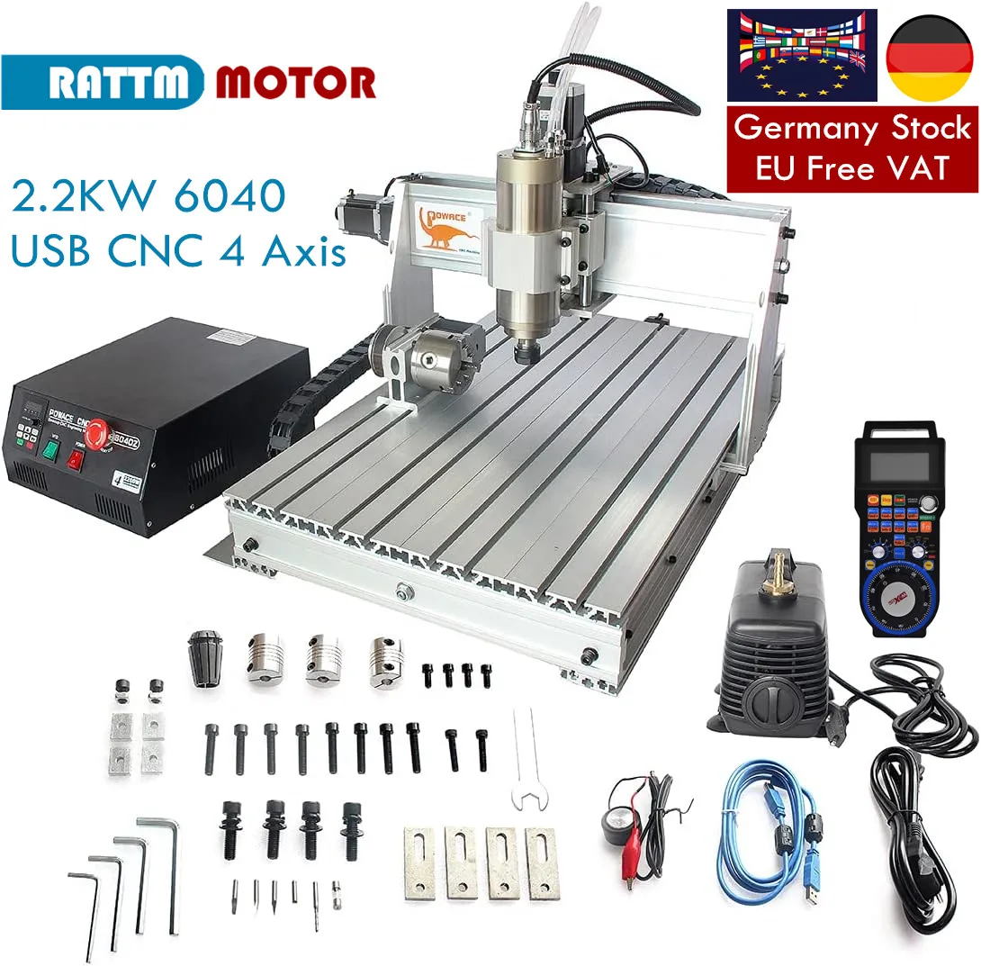 【EU Store】RATTMMOTOR 2.2KW 6040 USB CNC 4 Axis Engraving Machine Mach3 CNC Milling Cutter Engraving Drilling 220VAC