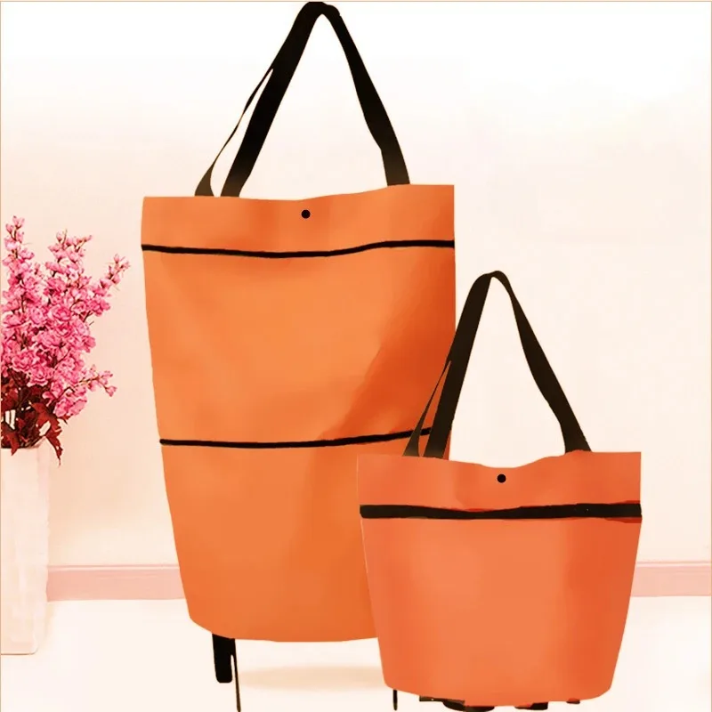 Reusable grocery bag with waterproof coating and folding wheels, foldable handbag for shopping, multi-purpose storage