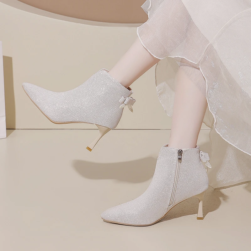 Autumn and Winter Foreign Style Small High-heeled Booties Women's Fine Heel 2025 New Fashion Side Zipper Fashion Ankle Boots