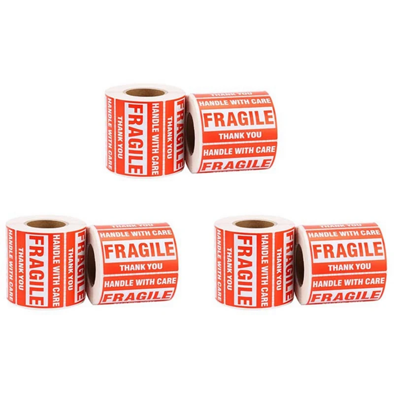 3 Roll/500Pcs Fragile Warning Sticker Handle With Care Keep Dry Express Label