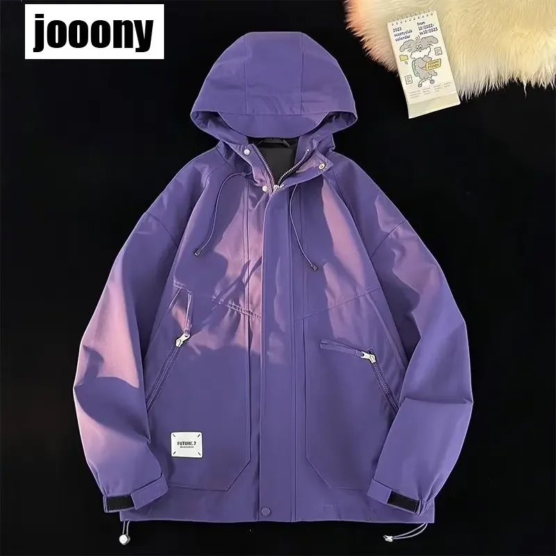 

2023 Work Jacket Trendy Outdoor Clothing Men's Spring Autumn New American Solid Windbreaker Loose Zip Up Hooded Jacket for Man