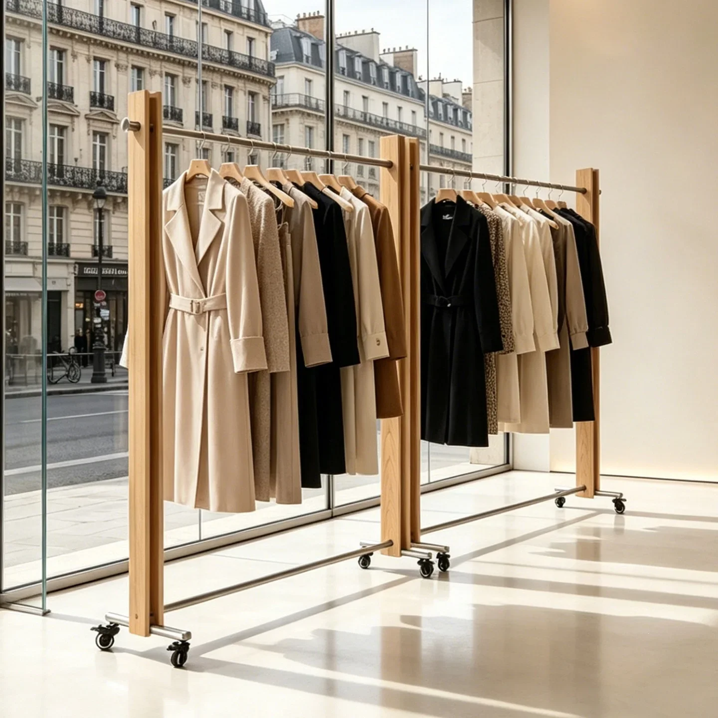 Clothing rack display rack, floor-to-ceiling pulley hanger in live stream, stainless steel log color display