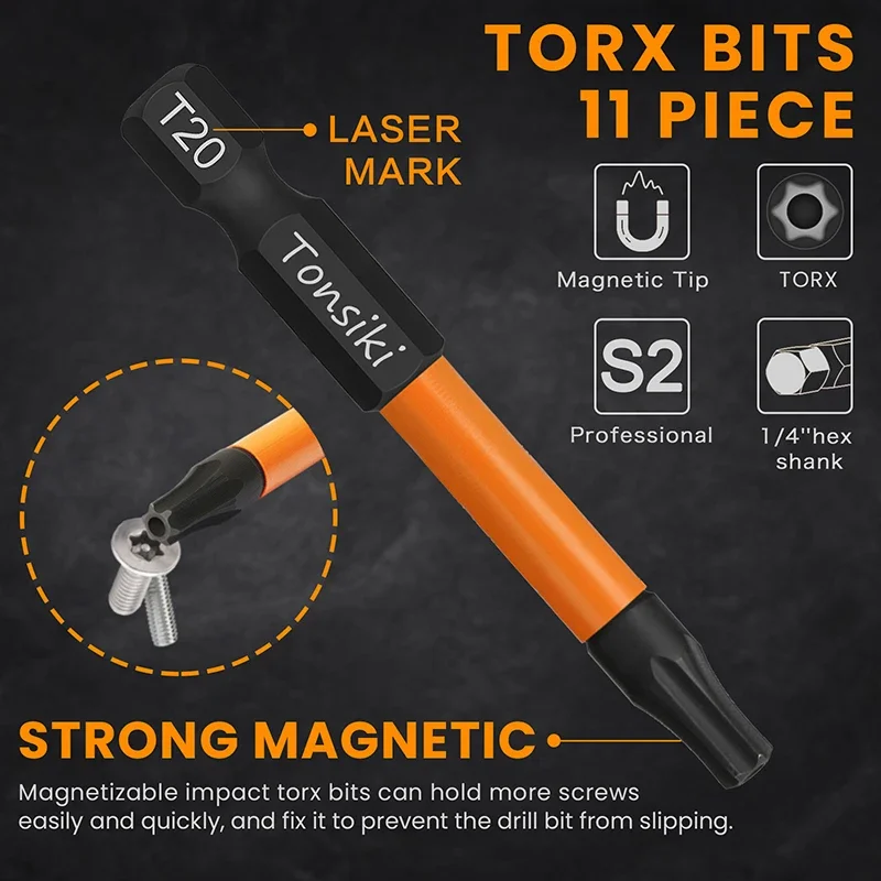 11Pcs T20 T25 Torx Screwdriver Bits Set Security Torx Bit Set Magnetic Torx Impact Driver Bit with Holder