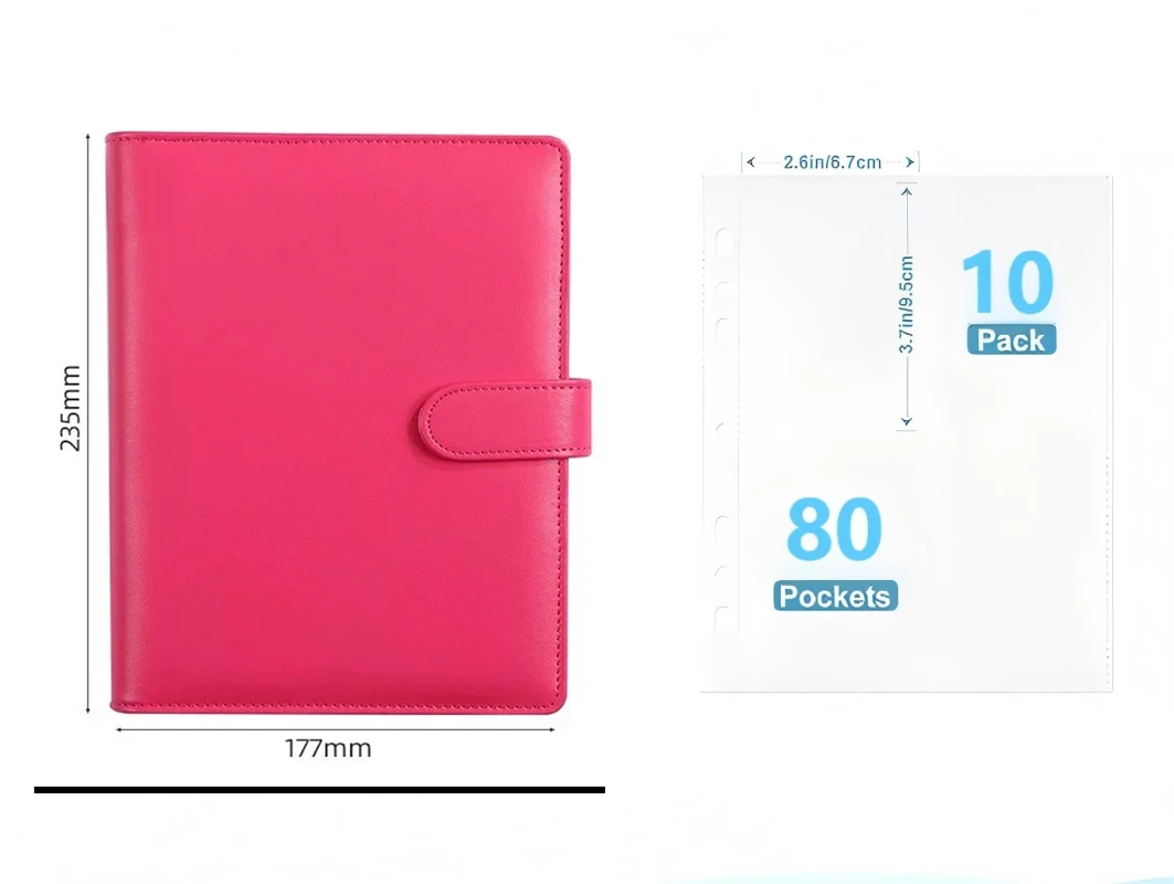 

New A5 Notebook Photocard Binder with Non-woven fabric (white) 10 Pockets Sleeves,6 Ring PU Leather Binder Loose Leaf Personal