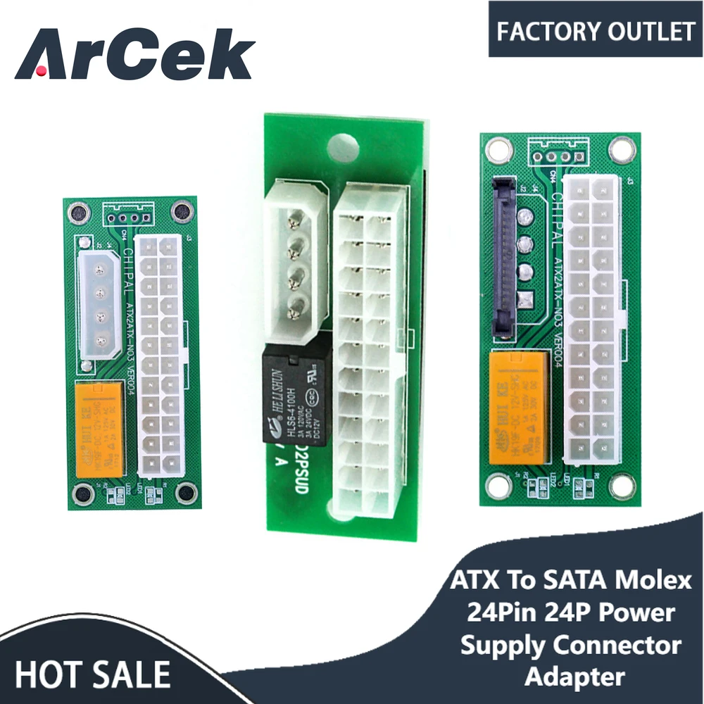 ATX To SATA Molex 24Pin 24P Power Supply Connector Adapter Triple Relay Add2PSU Sync Synchronous Starter Extender Cable Card