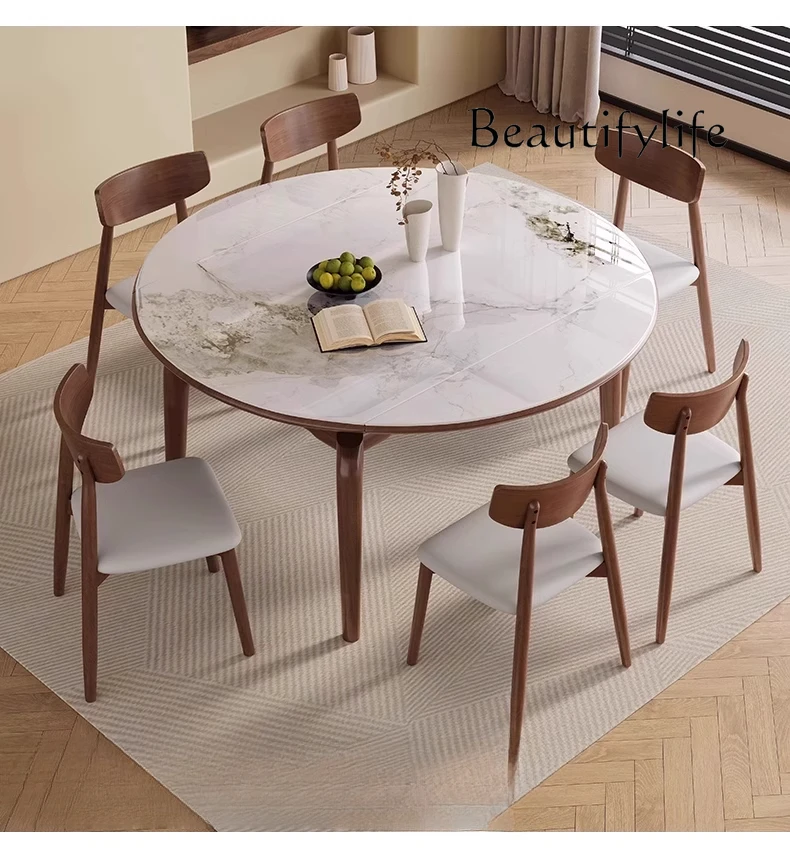 

Nordic cream wind rock slab solid wood dining table small apartment household square dual-purpose retractable folding table