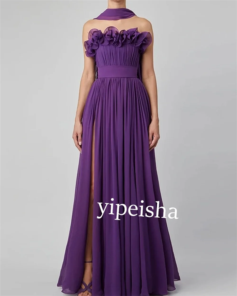 Customized Jersey Draped Flower Cocktail Party A-line Strapless Bespoke Occasion Gown Long Dresses