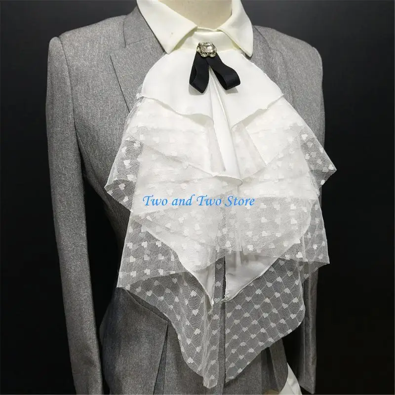 HX6F Victorian Layered Ruffle Lace Detachable Jabot Faux Collar Necktie for Renaissances Costumes Party Outfit Accessories