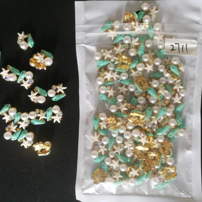 10Pcs Blue Starfish/Conch 3D Nail Charms With White Pearl Alloy Starfish Nail Art Decor For Holiday Beach DIY Nail Rhinestone &*