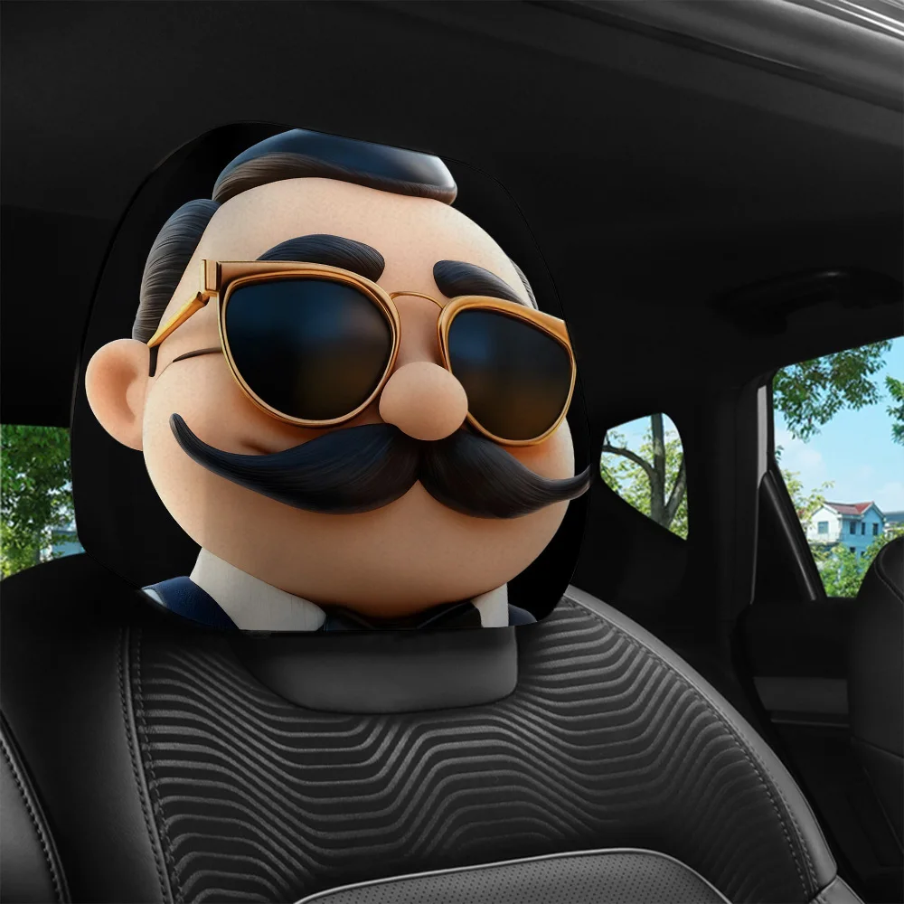 2pcs Retro Gentleman Mustache Glasses Print Car Headrest Covers\Perfect for Mature Charm, Enhances Interior Style