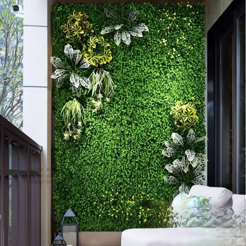 Fondo de planta verde de simulación, decoración de pared, cubierta de tubo, pilar de puerta de techo de balcón feo, planta de césped de plástico, pared de flores