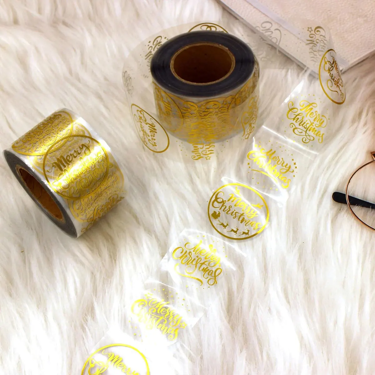 500 STKS 1 Inch Ronde Transparante Vrolijk Kerstfeest Stickers-Zelfklevende Vakantie Decor Stickers voor Bruiloft Feestelijke Benodigdheden