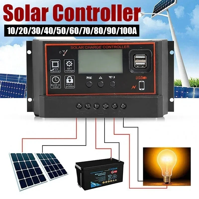 10/20/30/40/50/60/70/80/90/100A Neue Solar Controller LCD Bildschirm Digital Display Automatische Solar Panels Batterie Laderegler