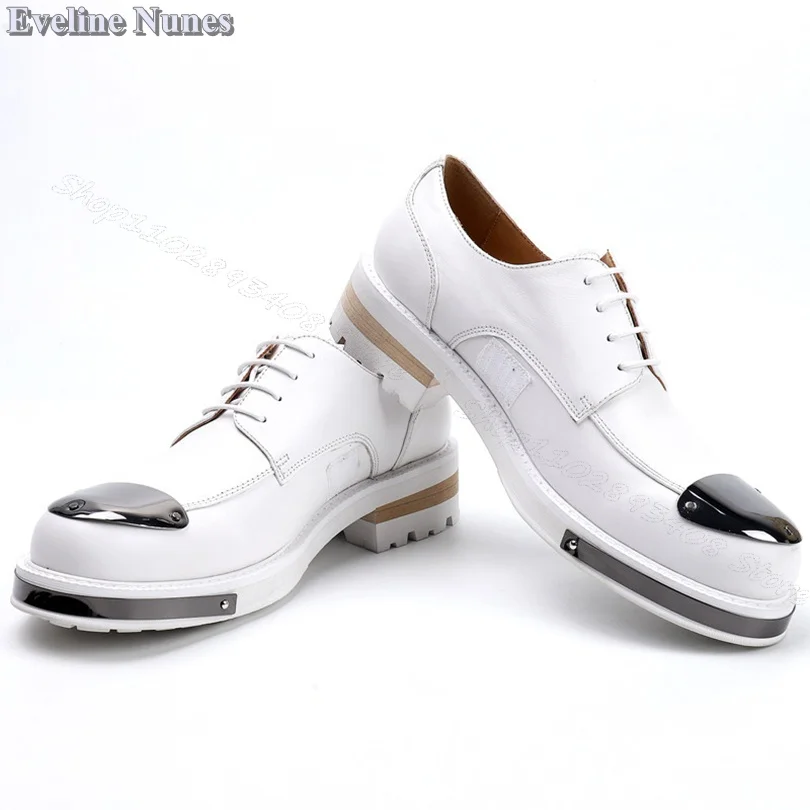 

White Metal Decor Formal Pumps Lace up Soft Leather Wear Resistant New Stylish Party Dress Men Shoes Size 37~46 Zapatillas Mujer