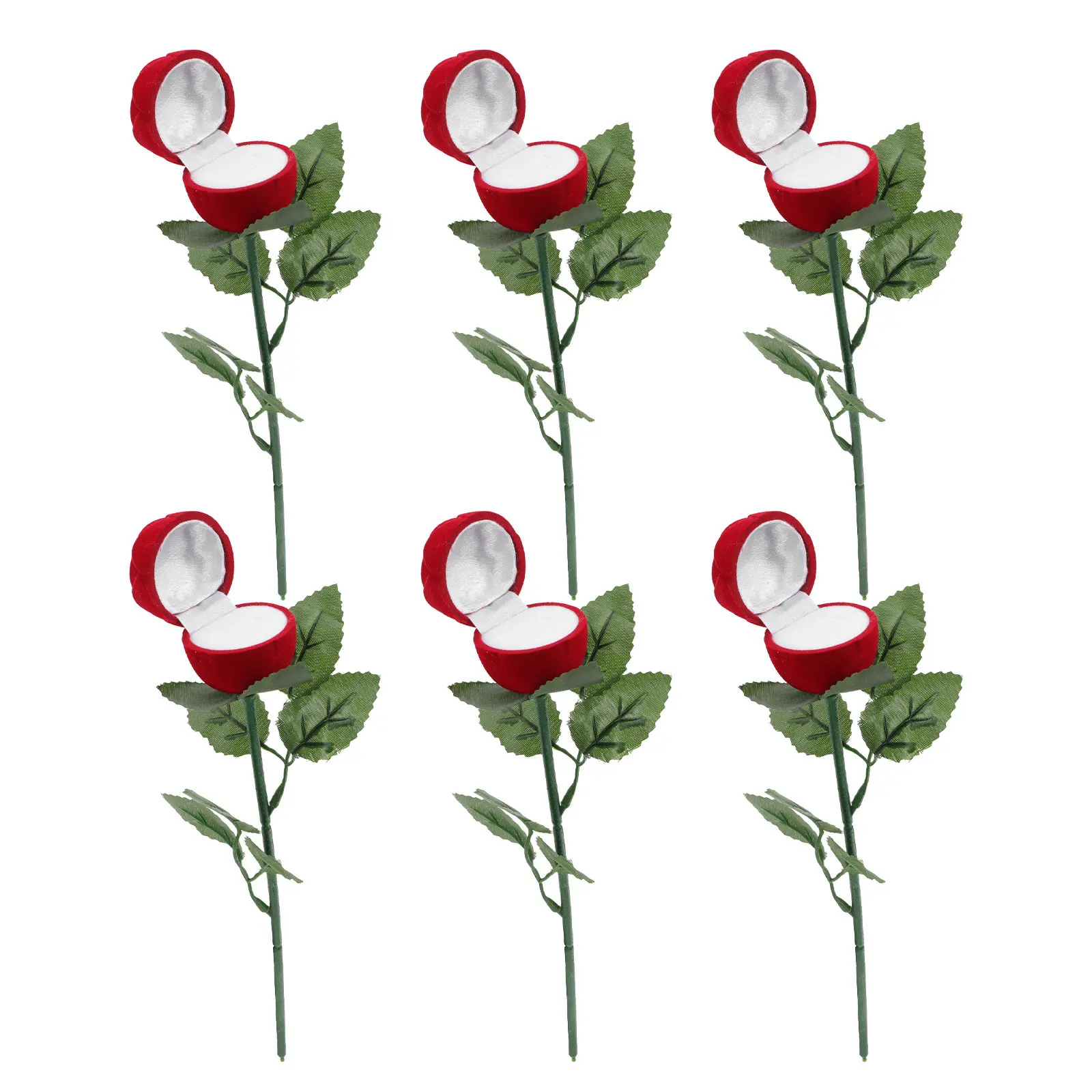 

6Pcs Red Rose Ring Boxes Romantic Engagement Jewelry Box Proposal Wedding Ring Holder Single Slot Compact Container