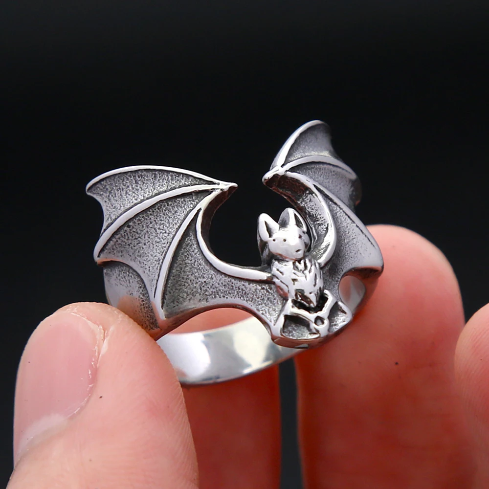 Fashion Vintage Simple Bat Ring Stainless Steel Punk Animal Ring For Men Women Biker Unique Amulet Jewelry Gifts Dropshipping