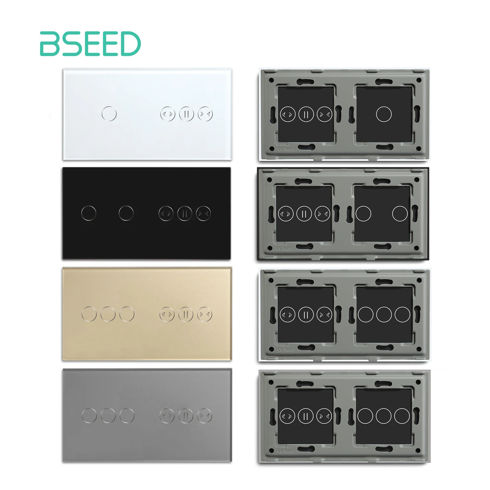 BSEED EU Standard Wall Panels For Smart Curtain Blinds Touch Light Switches Crystal Glass Panel Frame DIY Parts Only 157mm