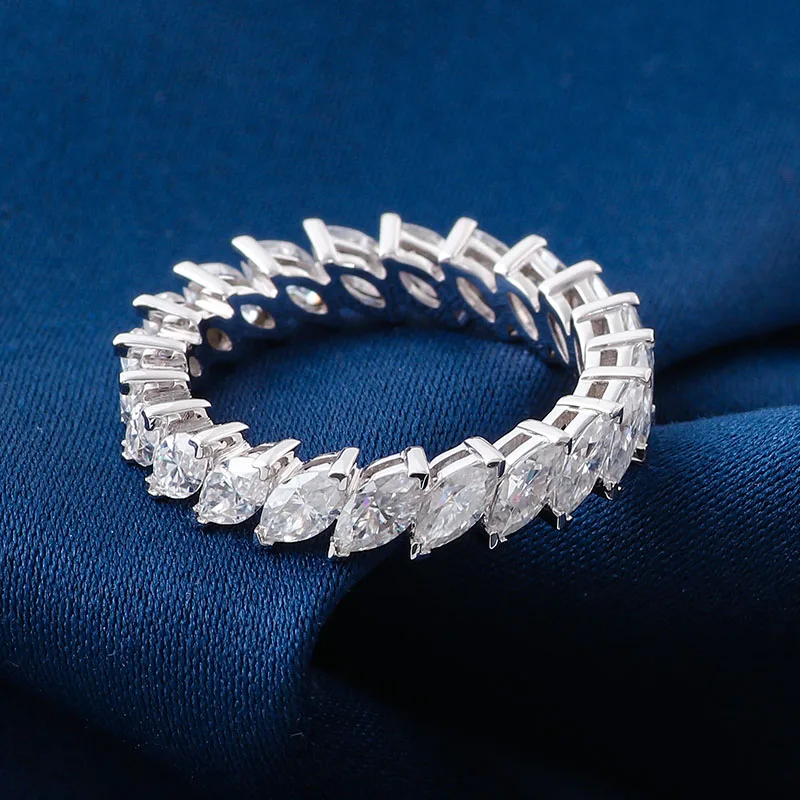 Provence 10K/14K/18K Moissanite Full Eternity Rings for Women Marquise Cut D Color 4.2 CT Promise Ring for Couple Custom Jewelry