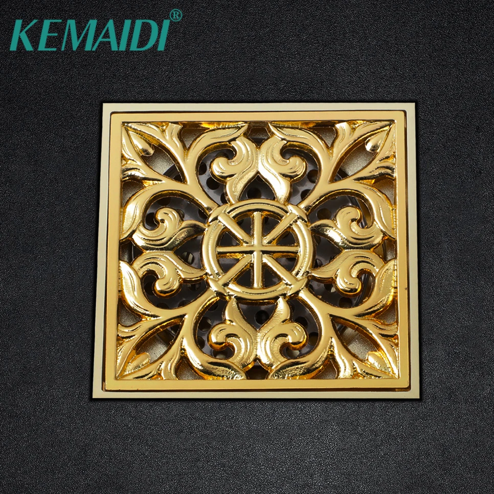 

KEMAIDI Gold Square Floor Waste Grates Bathroom Shower Drain 10cm Floor Drain Antique Fltro Ducha Drain Hair Invisible Strainer