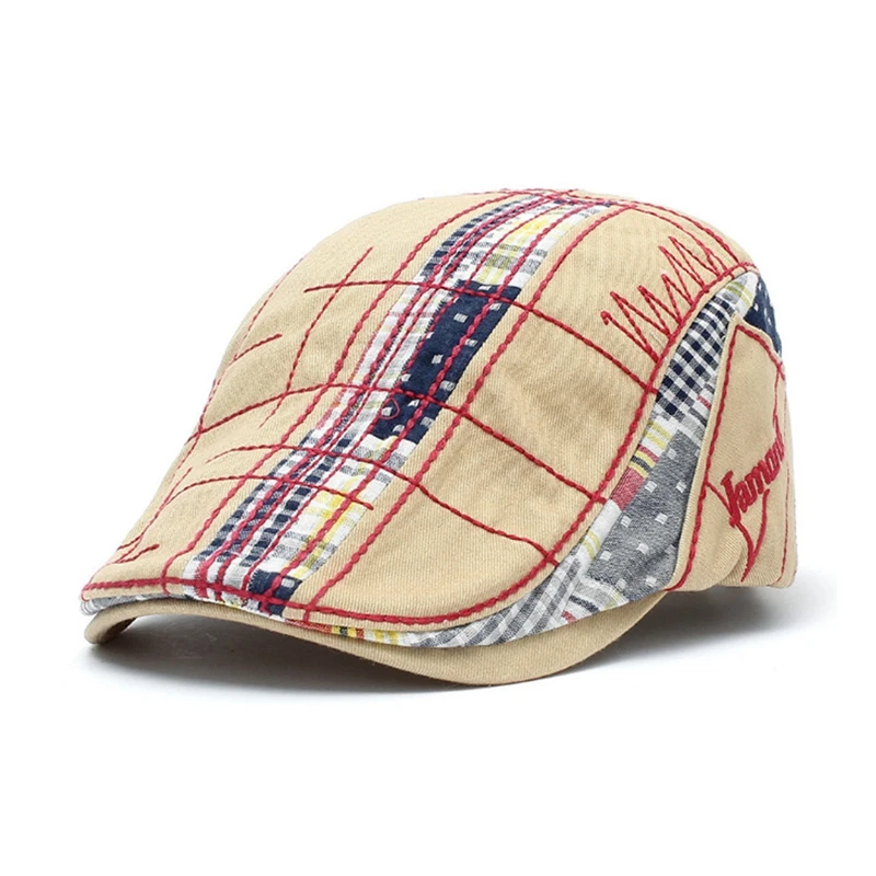 Plaid Patchwork Cotton Newsboy Cap Men Casual Ivy Hat Duckbill Visor Cabbie Hats Summer Gorras Planas Flat Cap For Women Hat