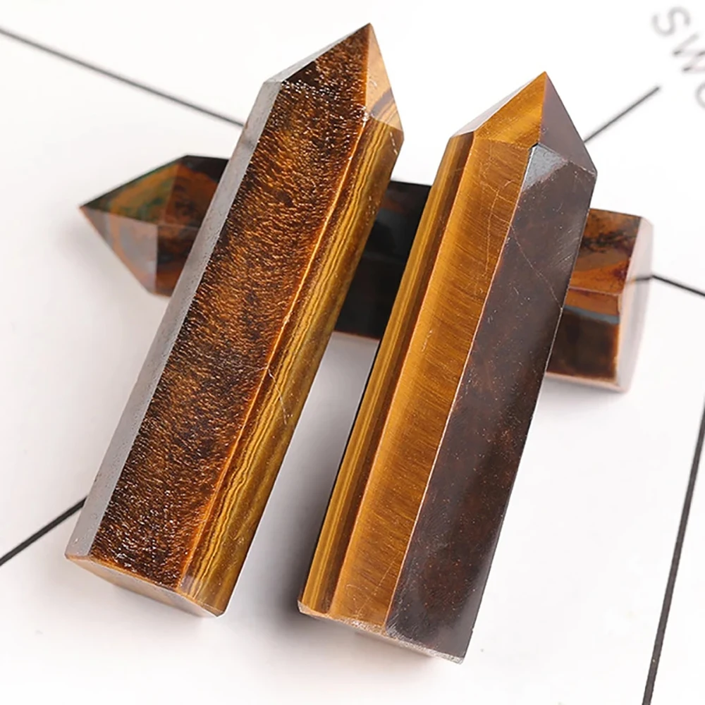 Natural Tiger Eye Stone Point Wand Mineral Crystal Hexagonal Prism Gemstones Home Decoration Stones Crafts Christmas Gifts