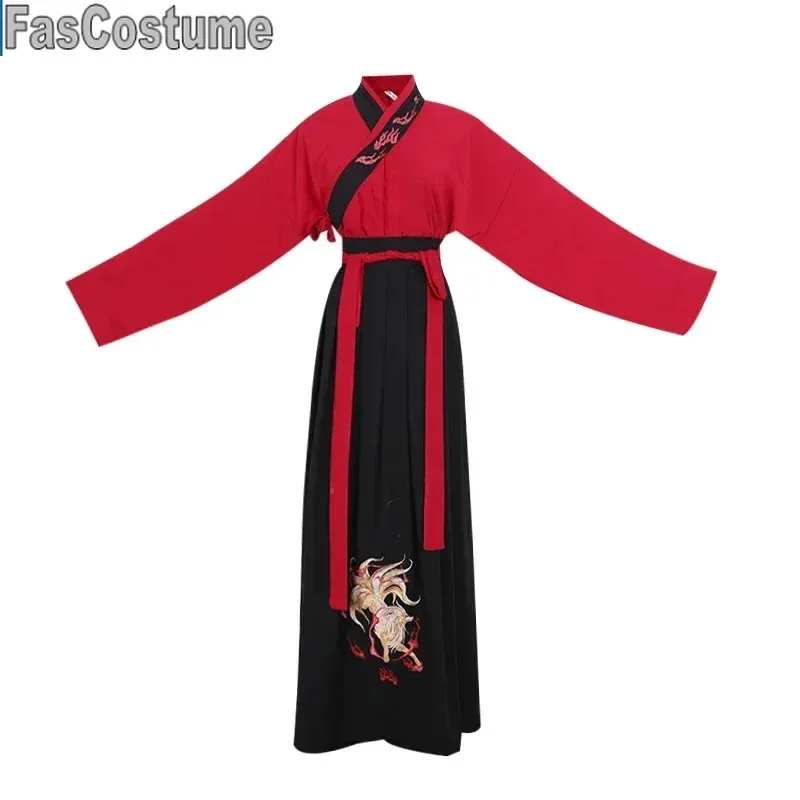 FasCostumePlus Size 5XL Hanfu chino antiguo hombres disfraz de Halloween Cosplay vestido de fiesta Hanfu traje negro y rojo para hombres