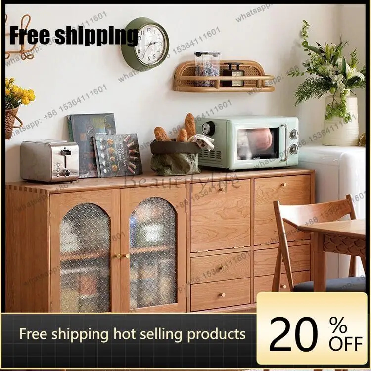 LD Nordic multifunctional solid wood rock slab dining side cabinet living room locker light luxury