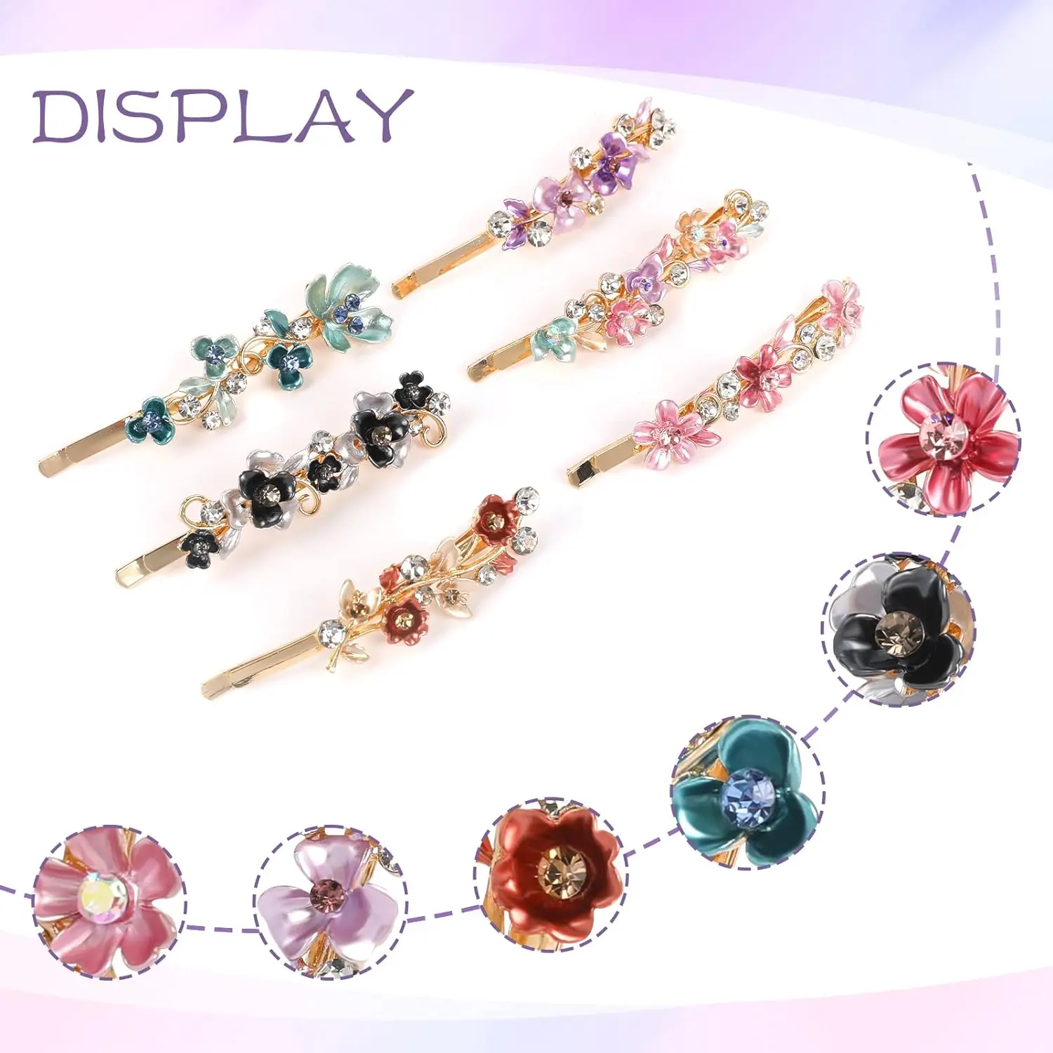 Vintage Rhinestone Flower Hair Clip Colorful Metal Floral Crystal Party Hair Barrettes Ponytail Hair Accessories For Women Girls