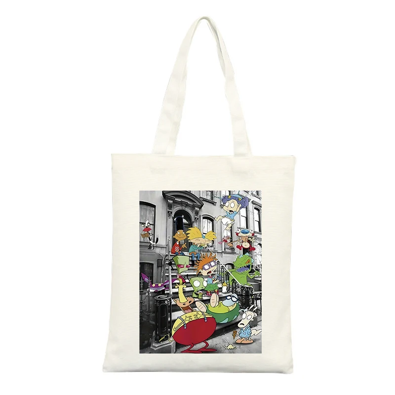Canvas Tote Bag with Cartoon-inspired Characters, Ideal for Casual Shopping and Daily Use