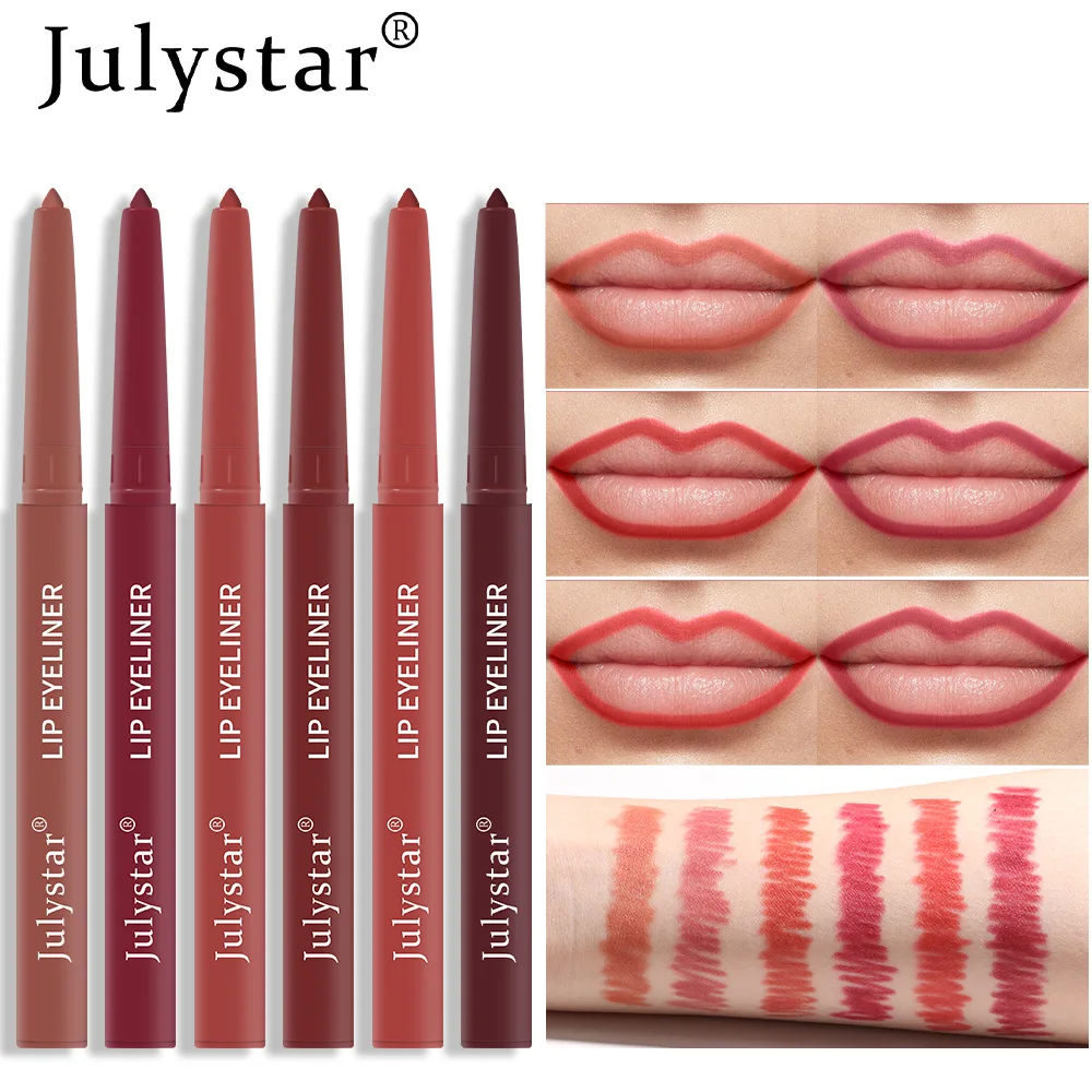 Julystar 6 Kleur Lipliner Waterdichte Lippenstift Pen Lipliner Make-Up Vrouwelijke Lip Contouren Pen Cosmetica Tools Feest Dagelijkse Make-Up