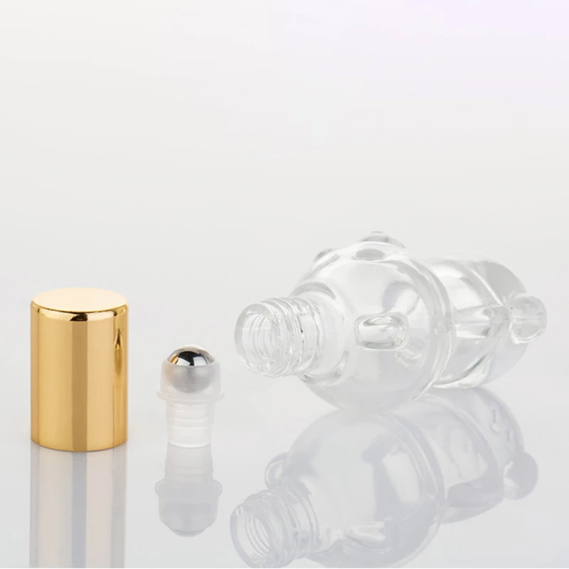 小さなクマのガラスローラーエッセンシャルオイルフレグランスボトル、トラベル詰め替え可能ボールバイアル、化粧品ディスペンシングコンテナ、8ml