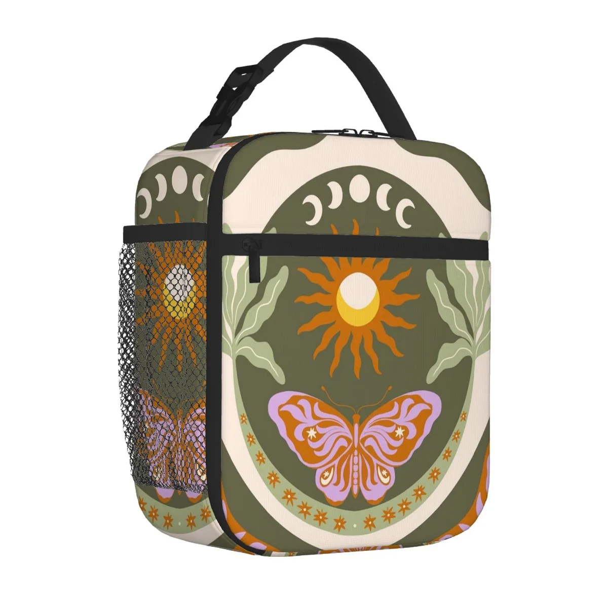 Thermal Insulated Bag with Celestial Sun, Moon, Stars & Butterfly Design for Drinks, Lunch, Office, Travel Portable Thermal Bag