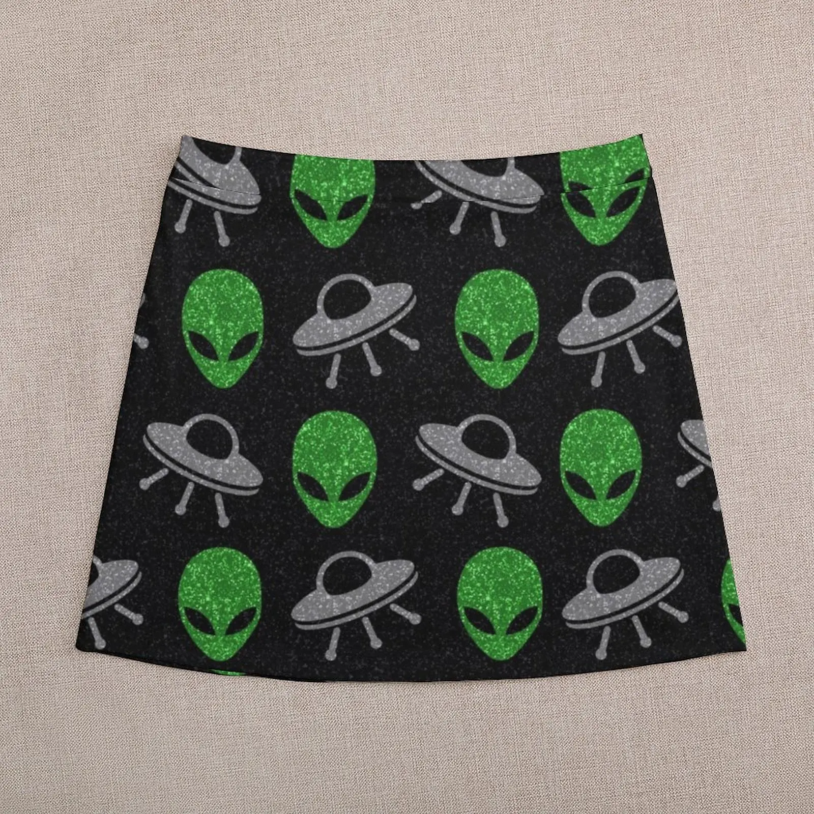 Minifalda con patrón de OVNI para mujer, pantalones de falda, hacer contacto, Alien