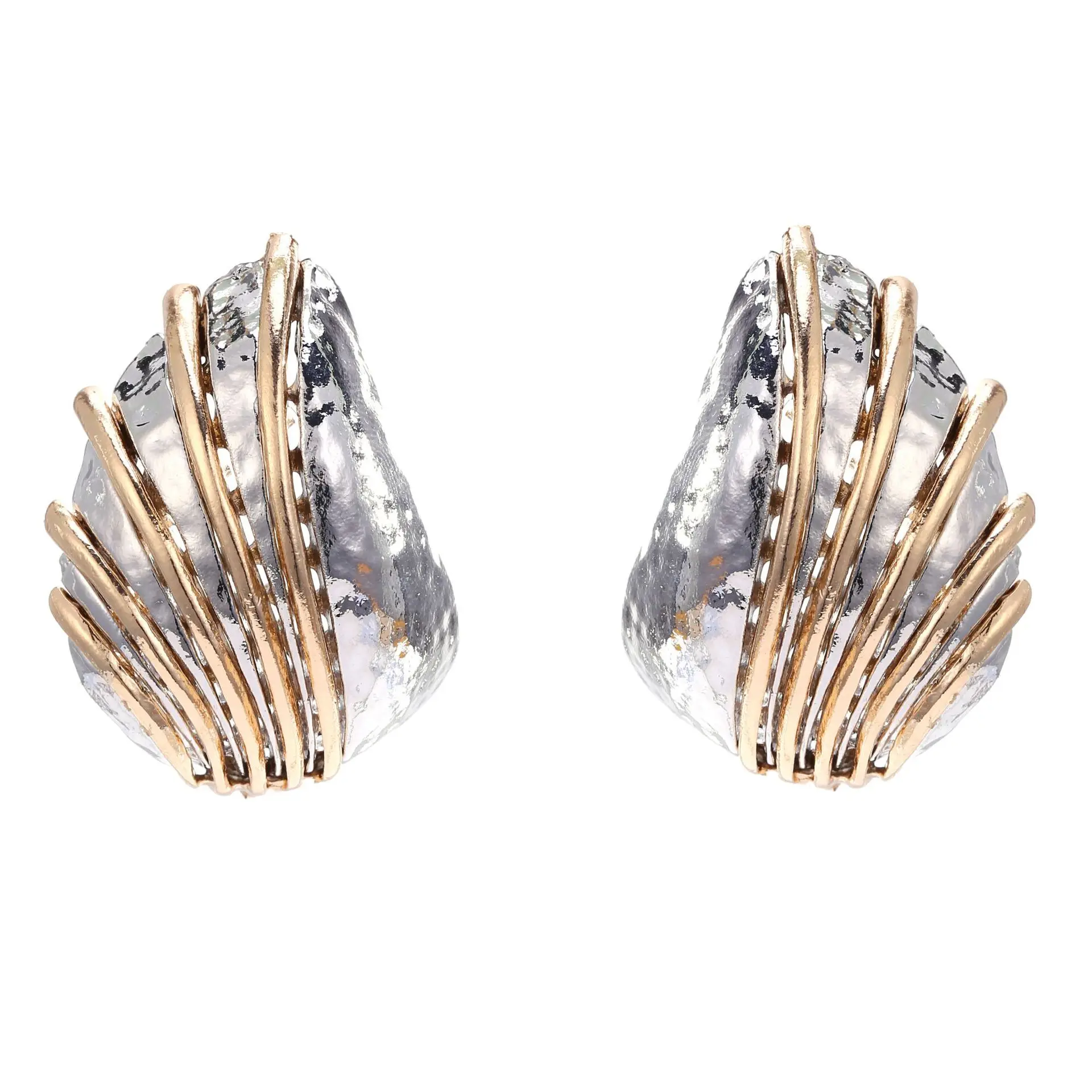 Vintage Gold-Silber-Streifen Metall-Muschel Gebogene Ohrstecker für Damen, Retro Statement-Schmuck, Modische Party-Geschenke – Detail 5