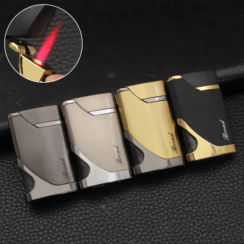 Metal Windproof Butane Gas Lighter with Transparent Gas Window, Refillable, Turbo Torch for Cigar, Red Flame Personalized Design