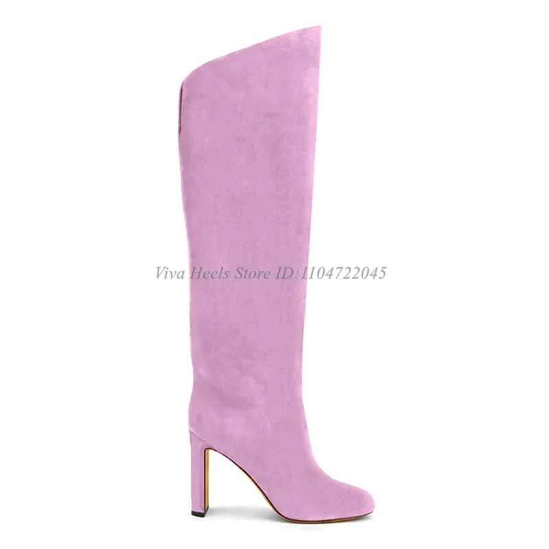 

Colorful Suede Round Toe Knee High Boots Women's Soft Causal Dress Chunky Heels Long Boot Luxury Designer Comfy Lady Shoes