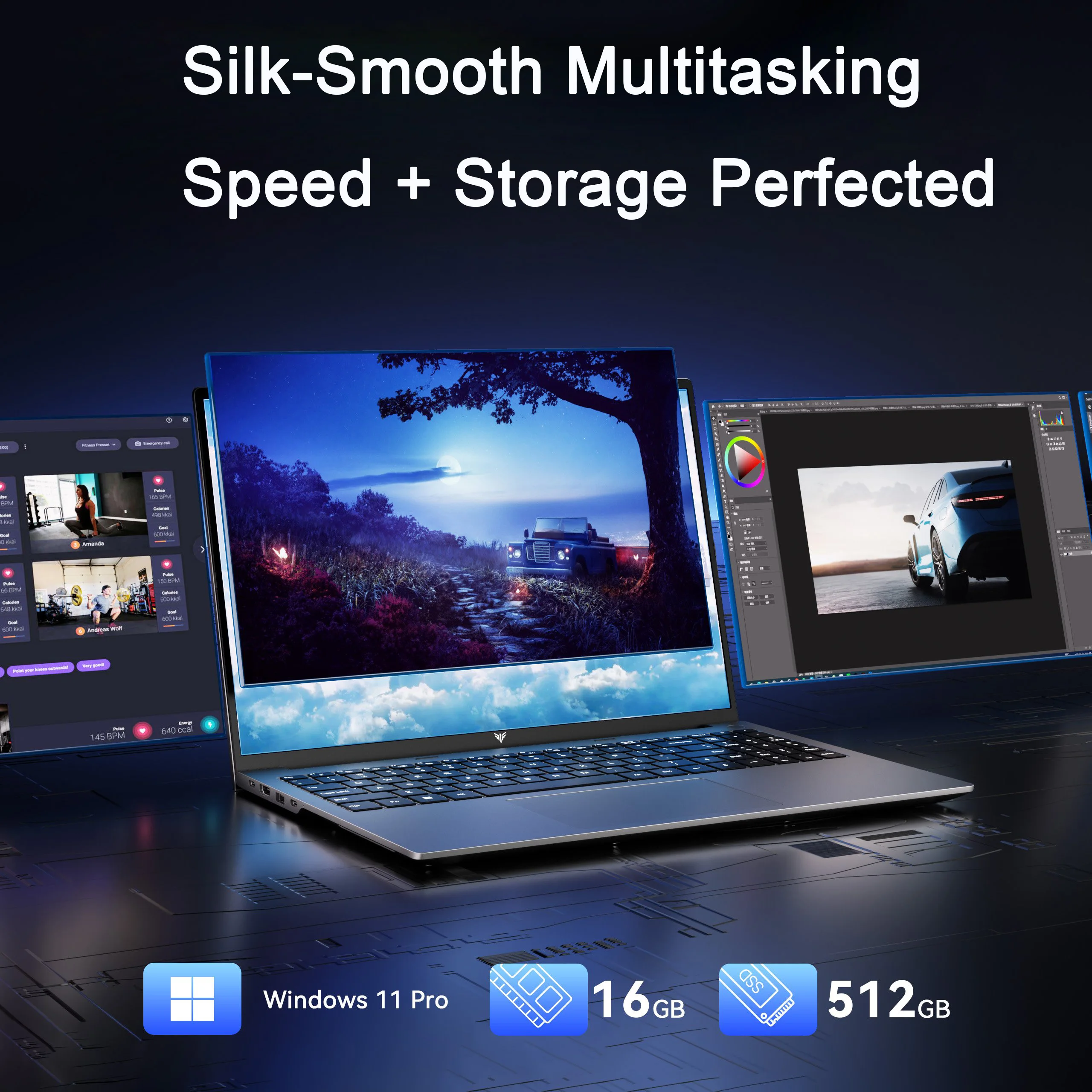 كمبيوتر محمول Kamrui Gaming بشاشة 16 بوصة FHD AMD Ryzen 7 7735HS 16GB DDR5 4800MHz 512GB SSD Wifi6 BT5.2 Windows11 Pro كمبيوتر محمول