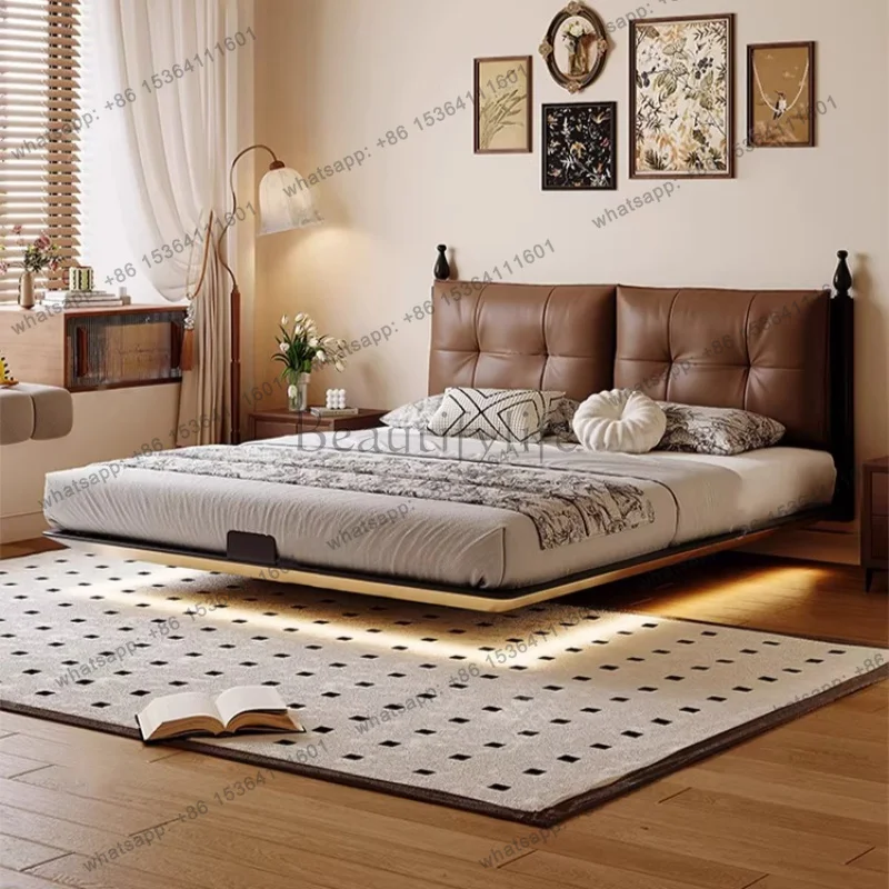 LJY Mid-century genuine leather bed 2 people 180x200cm Carbon steel bed frame modern elegant bedroom beds cama box casal furnitu