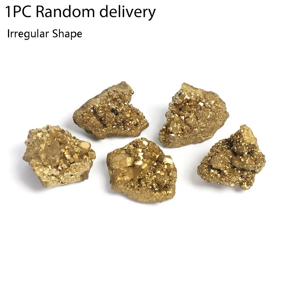 

DIY Mineral Specimens Jewelry Making Crystal Cluster Titanium Geode Raw Gemstone Electroplating Gold