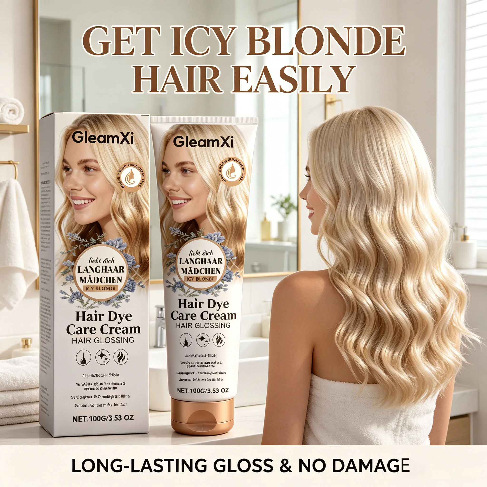 Crema para el Cuidado del Cabello Gleamxi, Tratamiento Anti-Amarillo para Dar Brillo al Cabello, Hidratante para Cabello Seco, Brillo Sedoso, Coloración para Cabello Decolorado, Crema para el Cabello 100g