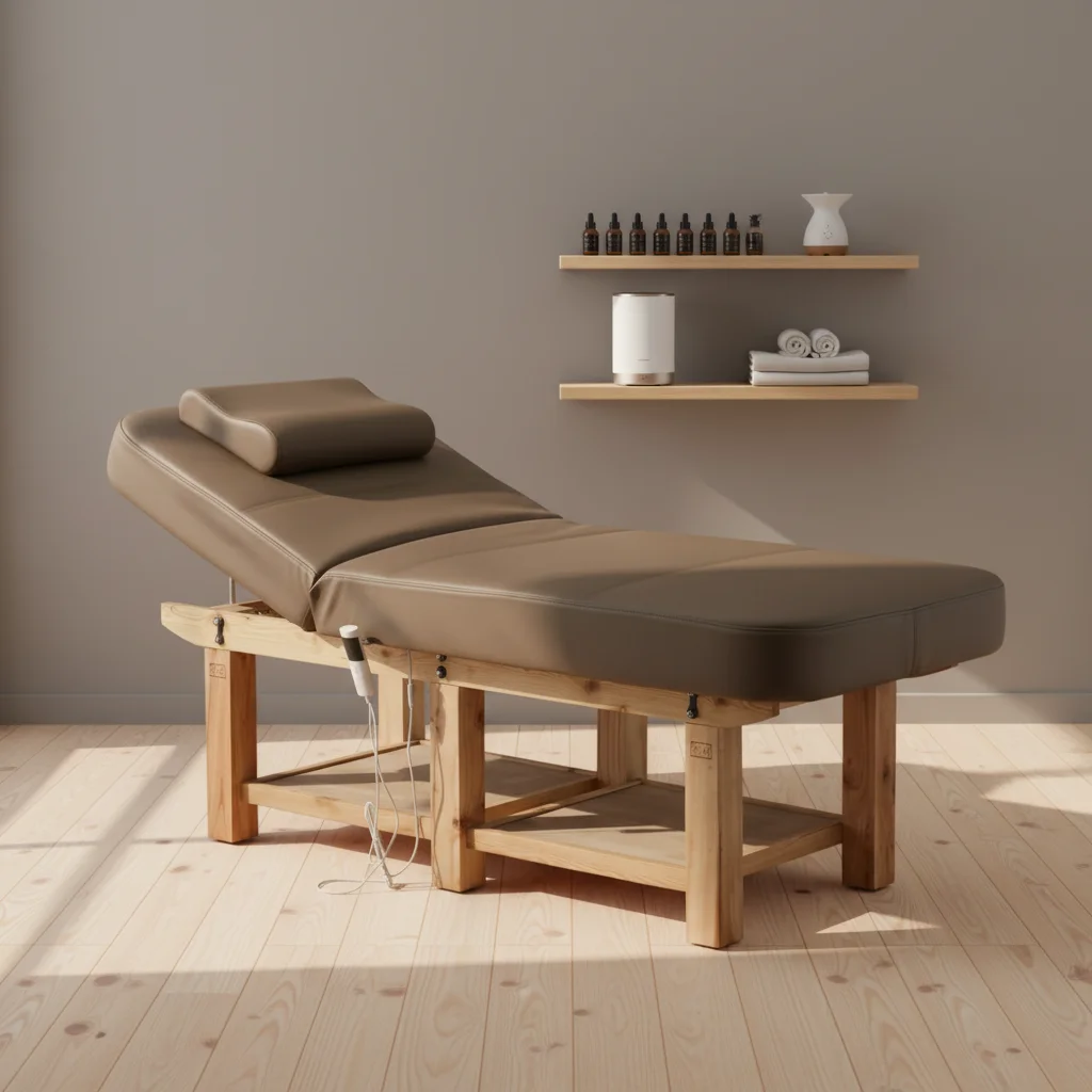 Coofull High-end Beauty Salon Special SPA Constant Temperature Heating Massage Bed with Solid Wood Frame Pastoral Design